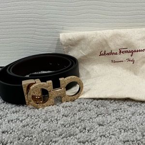 Rose Gold Ferragamo Belt - reversible black & brown
